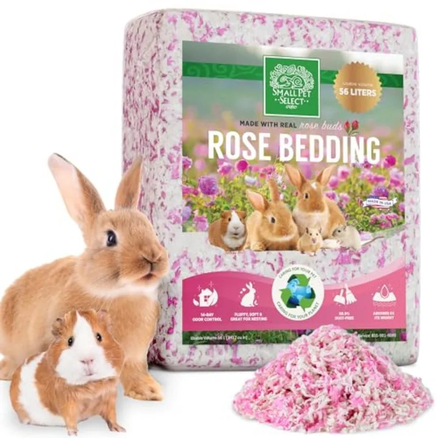 Rose Bedding, Paper Bedding with Real Rose, Soft Animal Bedding with Odor Control for Guinea Pig, Rabbit, Hamster, or Bunny, Ca