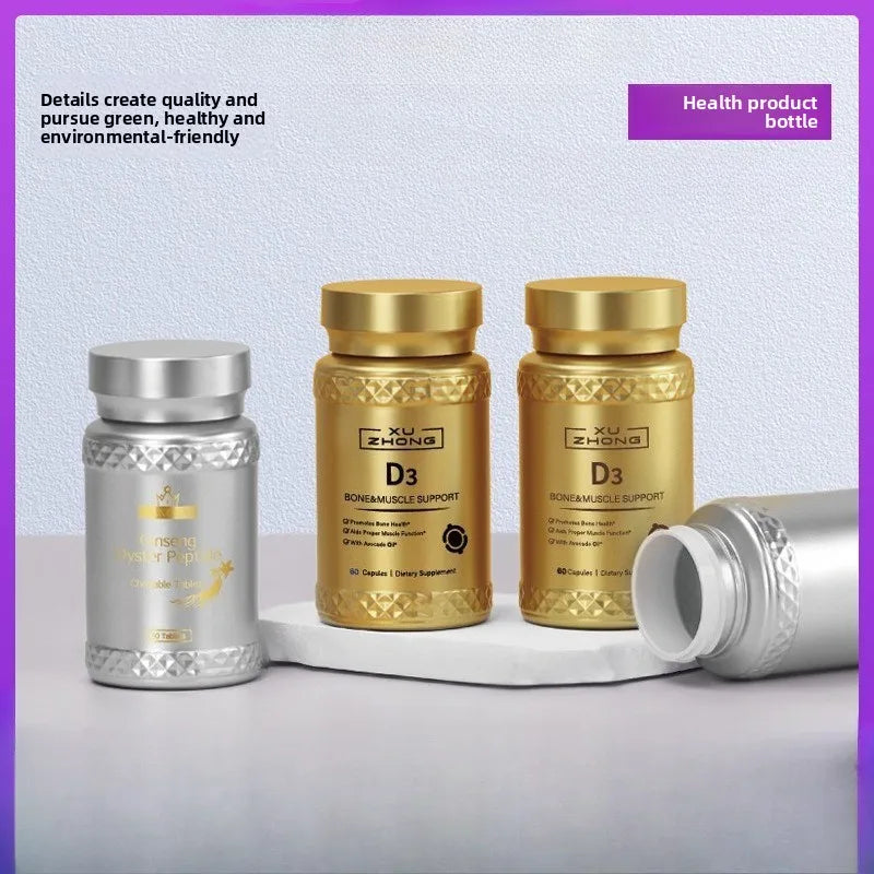Gold Silver PET Pill Bottle 100ml Diamond Pattern Medicine Jar for 60 Capsules Luxury Vitamin Supplement Container Travel Size