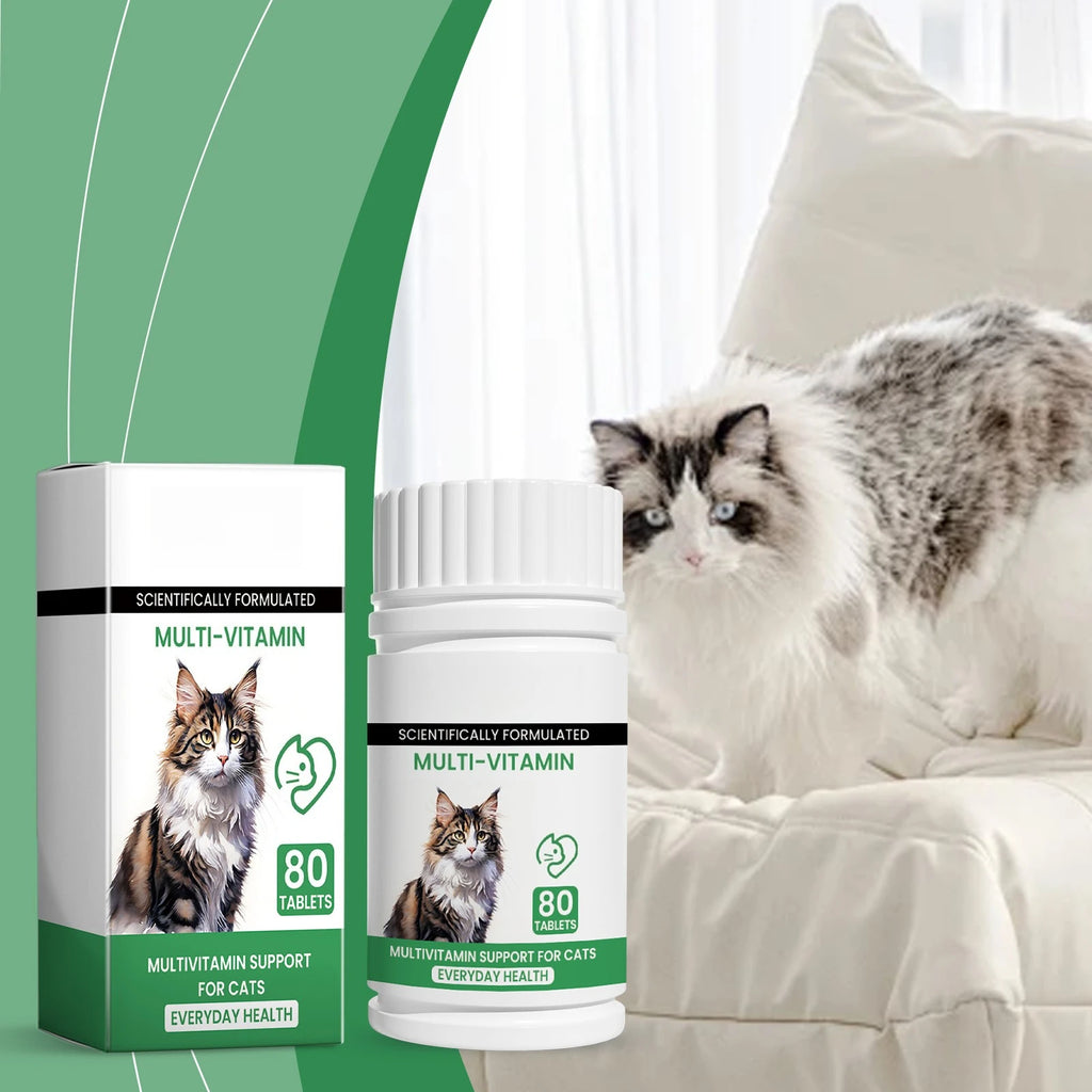 Pet cat multivitamin tablets, cat vitamin and trace element nutritional supplements