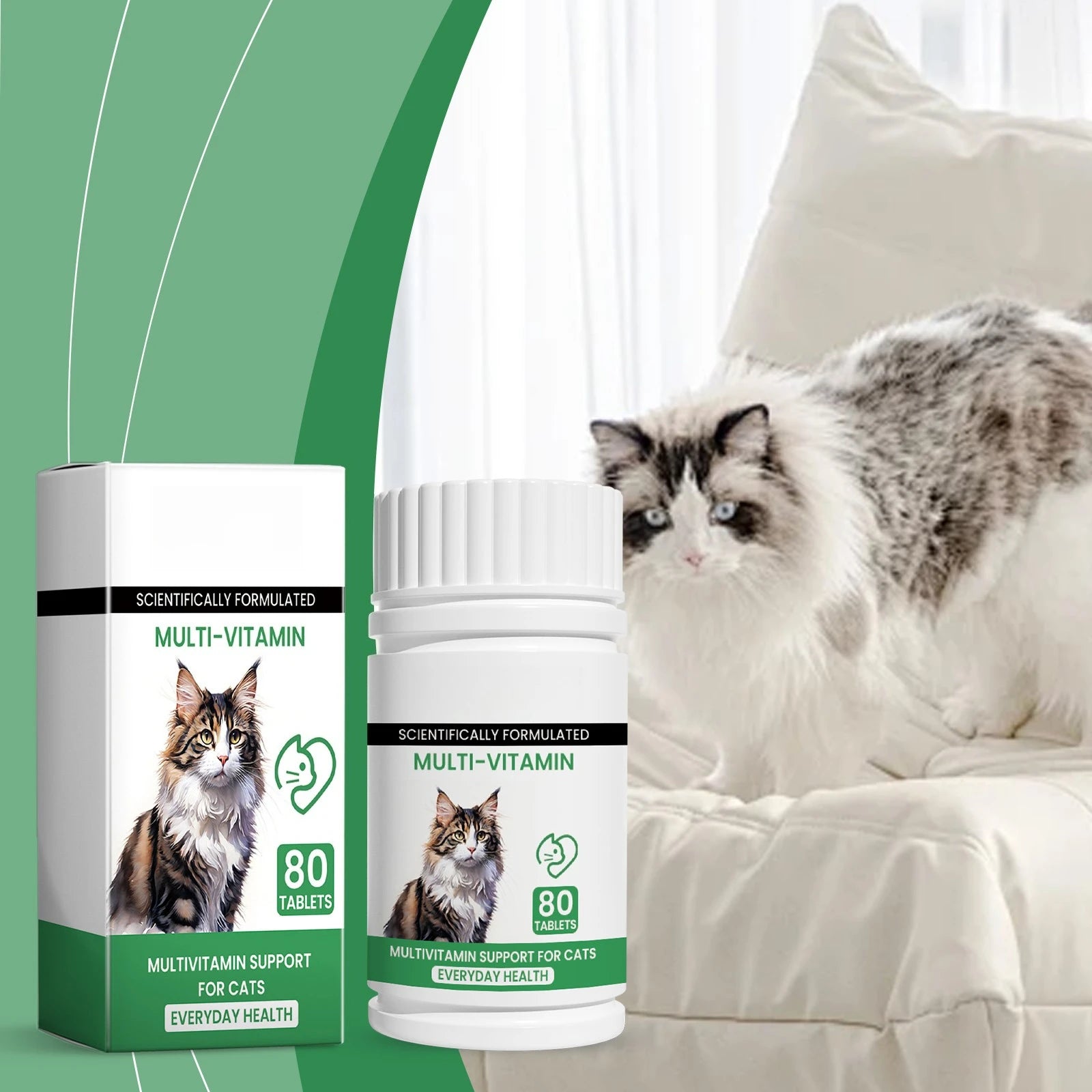 Pet cat multivitamin tablets, cat vitamin and trace element nutritional supplements