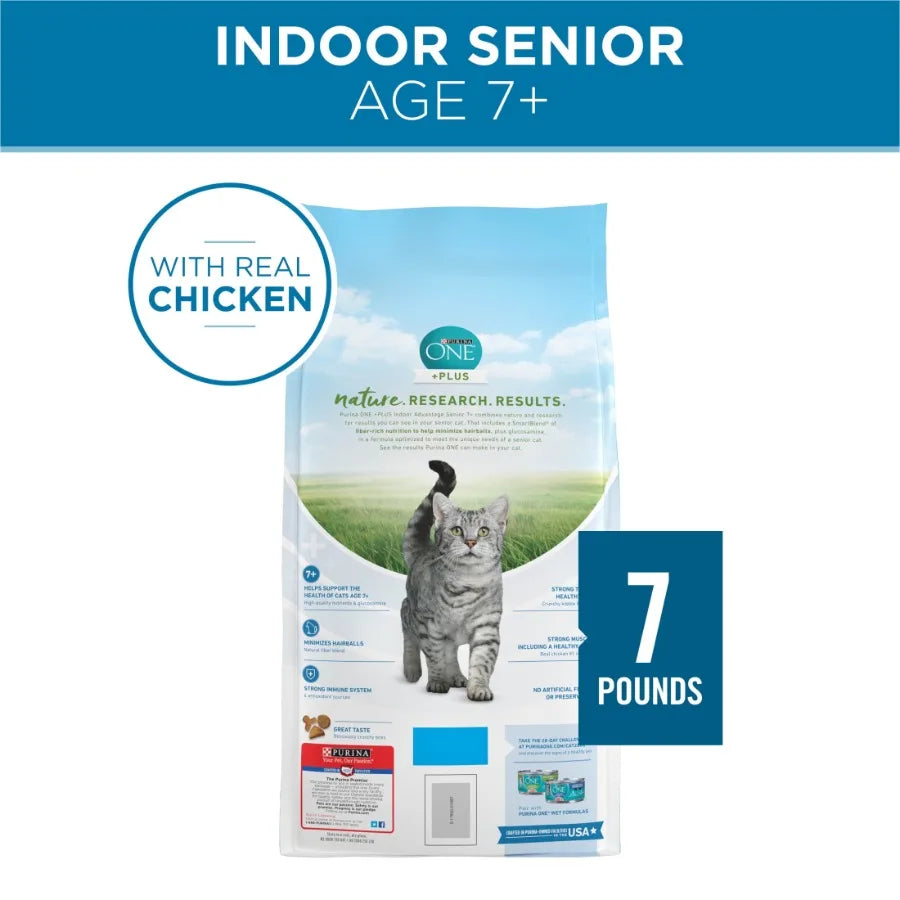 Plus Indoor Advantage Senior Dry Cat Food with Chicken for Indoor Cats, High-Protein Formula for Healthy Weight Digestion, 7 lb