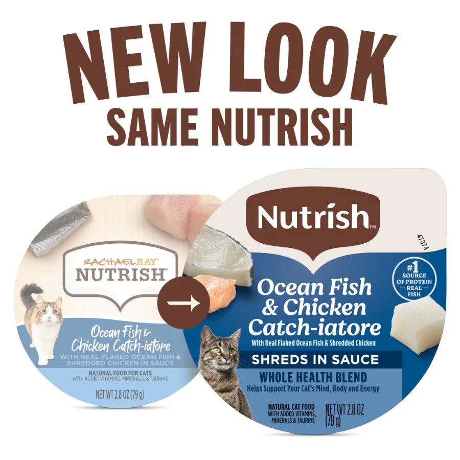 Grain-Free Wet Cat Food for Indoor Cats, Ocean Fish Chicken Flavor, Natural Ingredients with Real Flaked Ocean Fish and Shredde