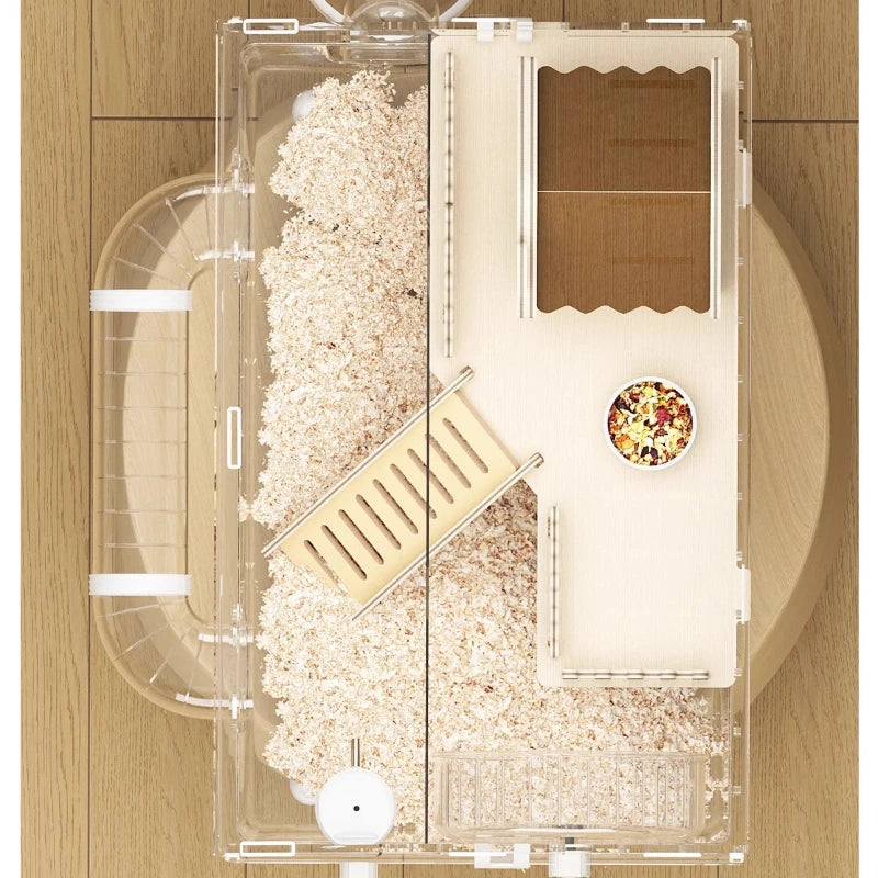 Acrylic Hamster Cage, 360째 View Hamster Villa, Large Luxury Anti-Chew Cage, Quiet Rolling Wheel, Easy to Clean