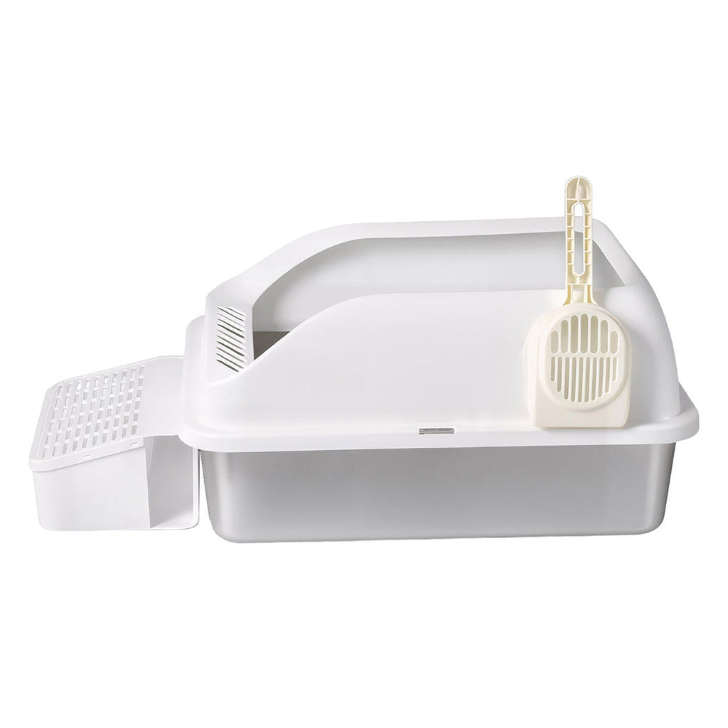 Pawz Stainless Steel Cat Litter Box Big Cats Kitten High Sided Easy Clean White
