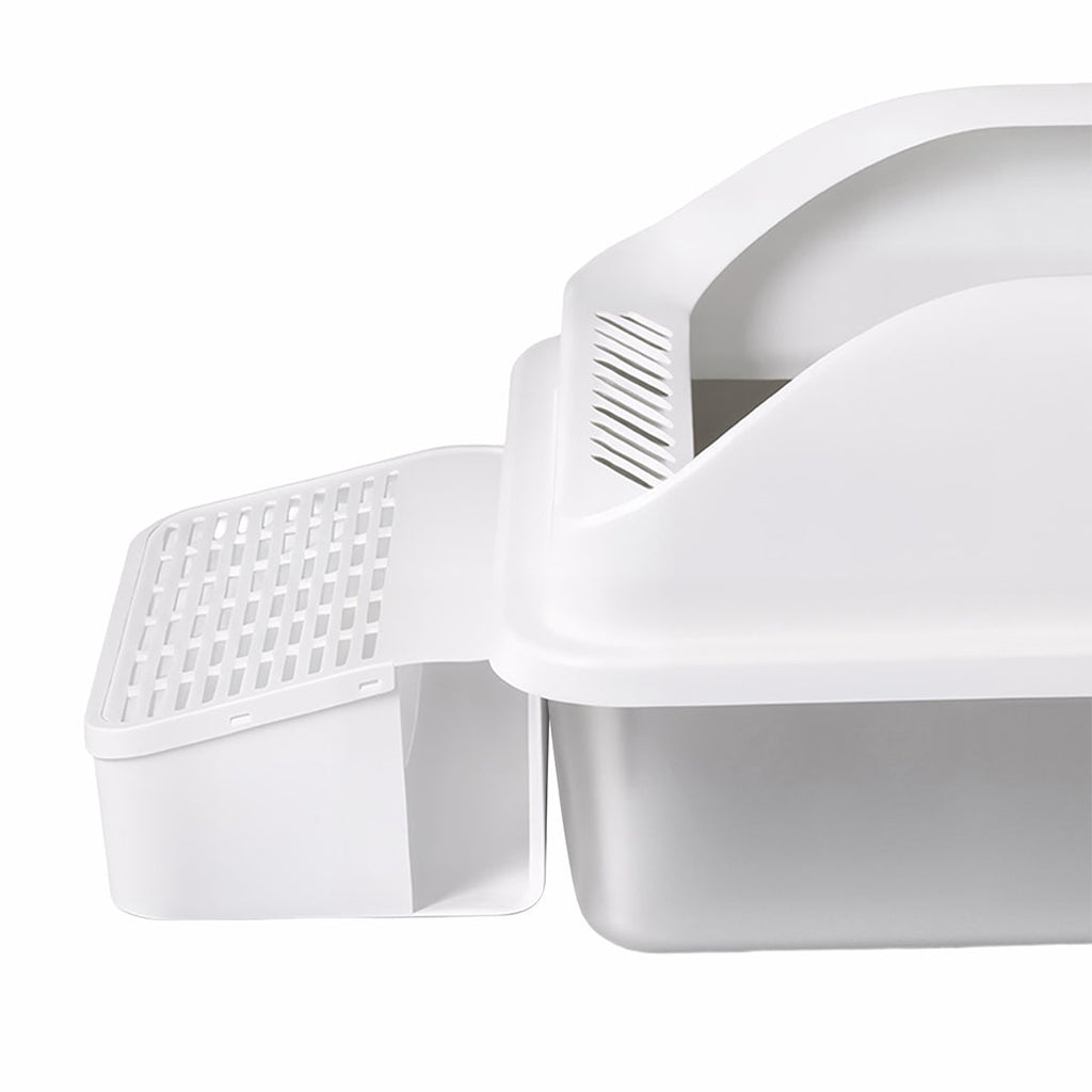 Pawz Stainless Steel Cat Litter Box Big Cats Kitten High Sided Easy Clean White
